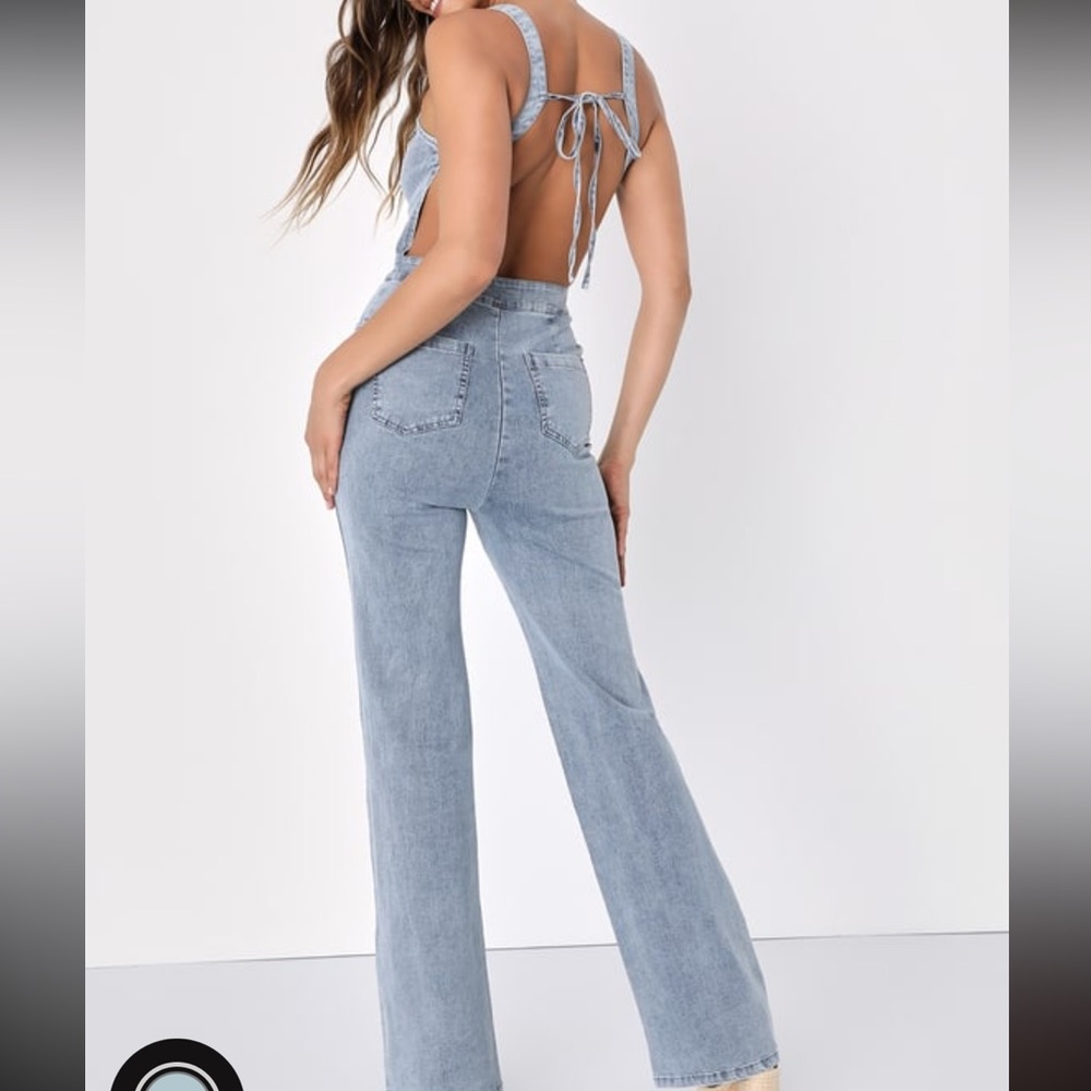 Lulus denim open back tie jumpsuit